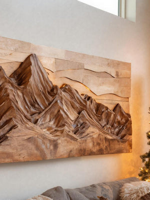 Mountain Wall Art With Layered Carved Design For Holiday Decor
