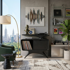 Handcrafted Wooden Record Cabinet With Shelving For Living Room