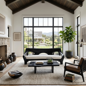 Modern Wood Sofa With Sculptural Open Frame For Living