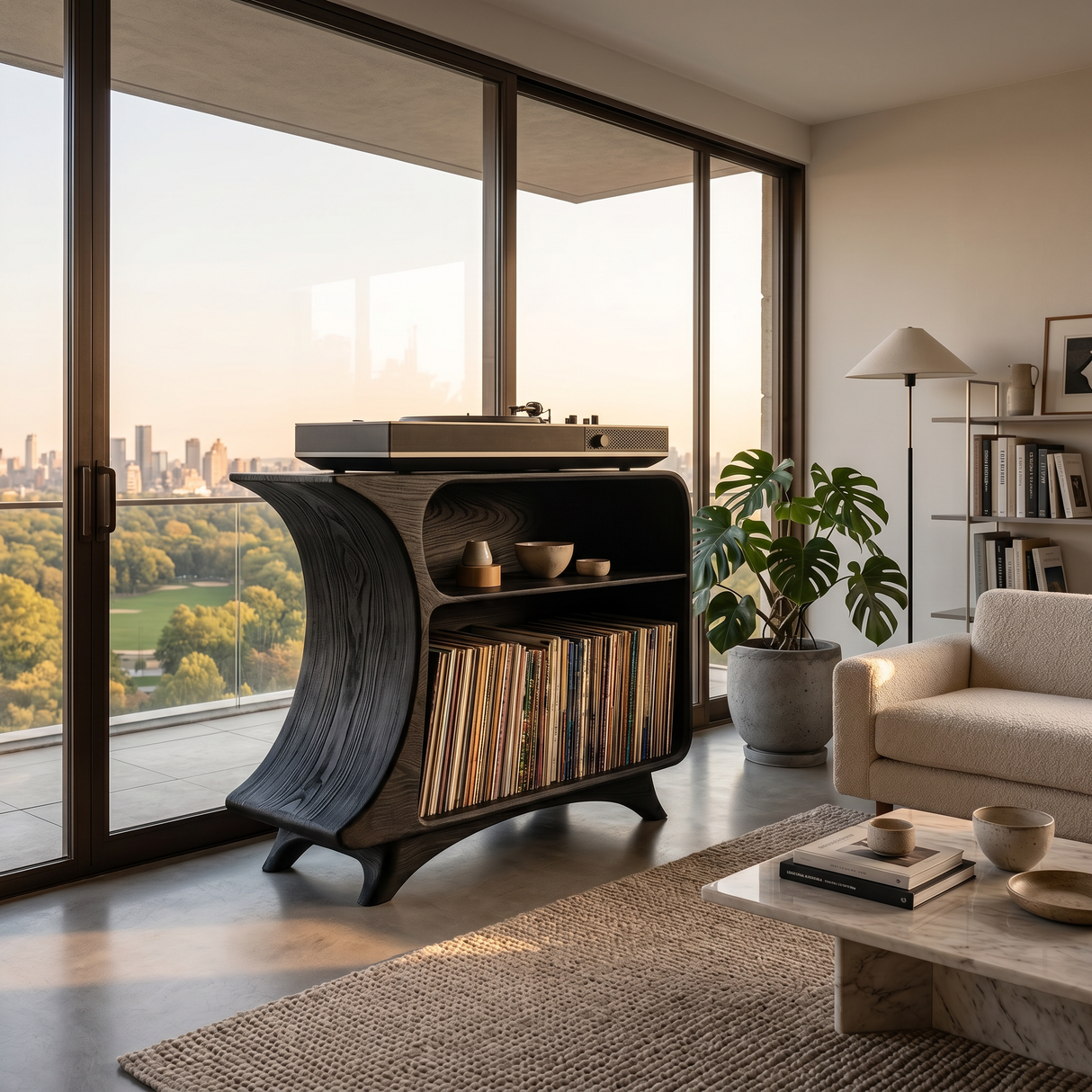 Modern Record Player Stand With 2 Tiers Storage For Living