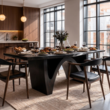 Contemporary Wooden Dining Table With Curved Base For Kitchen