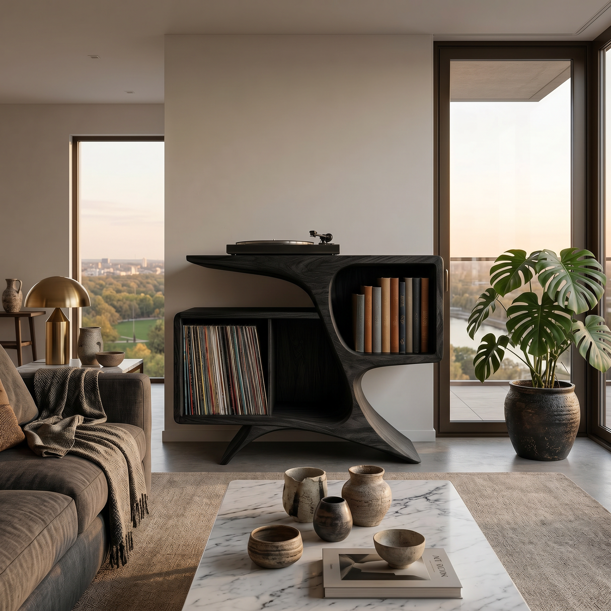 Rustic Sculptural Wooden Record Cabinet For Living Room Furniture