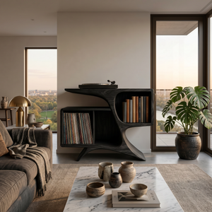 Rustic Sculptural Wooden Record Cabinet For Living Room Furniture