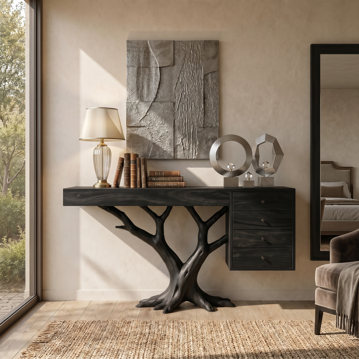Organic Floating Console Table Designer Entryway