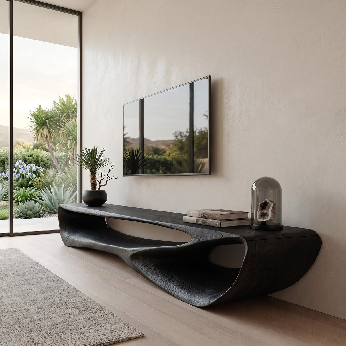 Minimal Curved  TV Console For Living Room