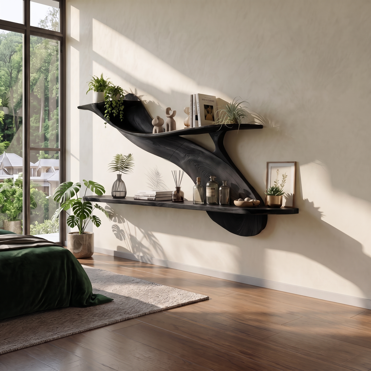 Handcrafted Natural Wood Shelving Unit For Home Library Storage