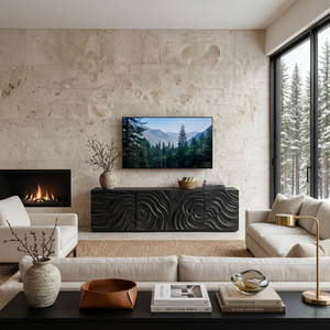 Modern TV Stand With Wave Carved Doors For Living Room