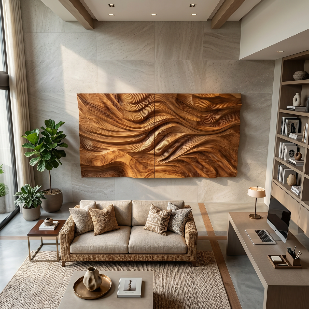 Rustic Sculpted Sunset Wood Wall Art Modern Luxury Interior
