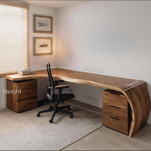 Minimalist Live Edge L Shaped Desk With Drawers For Workspace