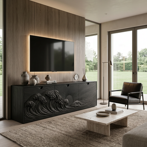 Contemporary TV Stand With Crashing Ocean Waves For Living Room