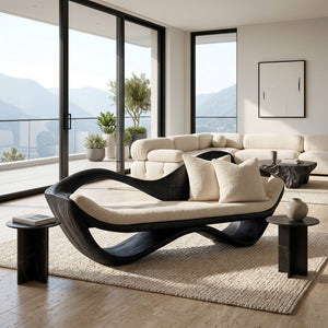 Luxury Natural Wood Sofa With Sculptural Form For Living Room