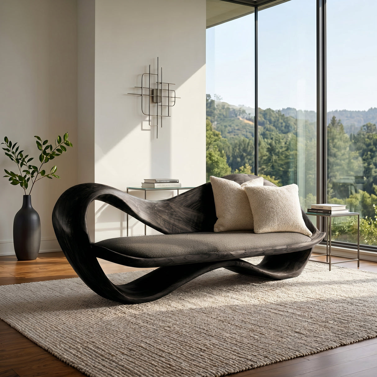 Modern Wooden Sofa With Sculptural Frame For Home Living