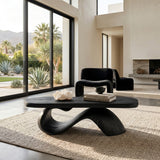 Organic Wooden Coffee Table With Sculptural Base For Living Room