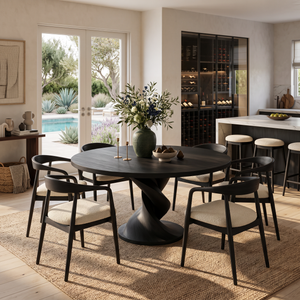 Contemporary Round Dining Table With Twisted Pedestal For Dining Room