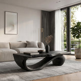 Organic Coffee Table With Carved Wood Base For Living Room