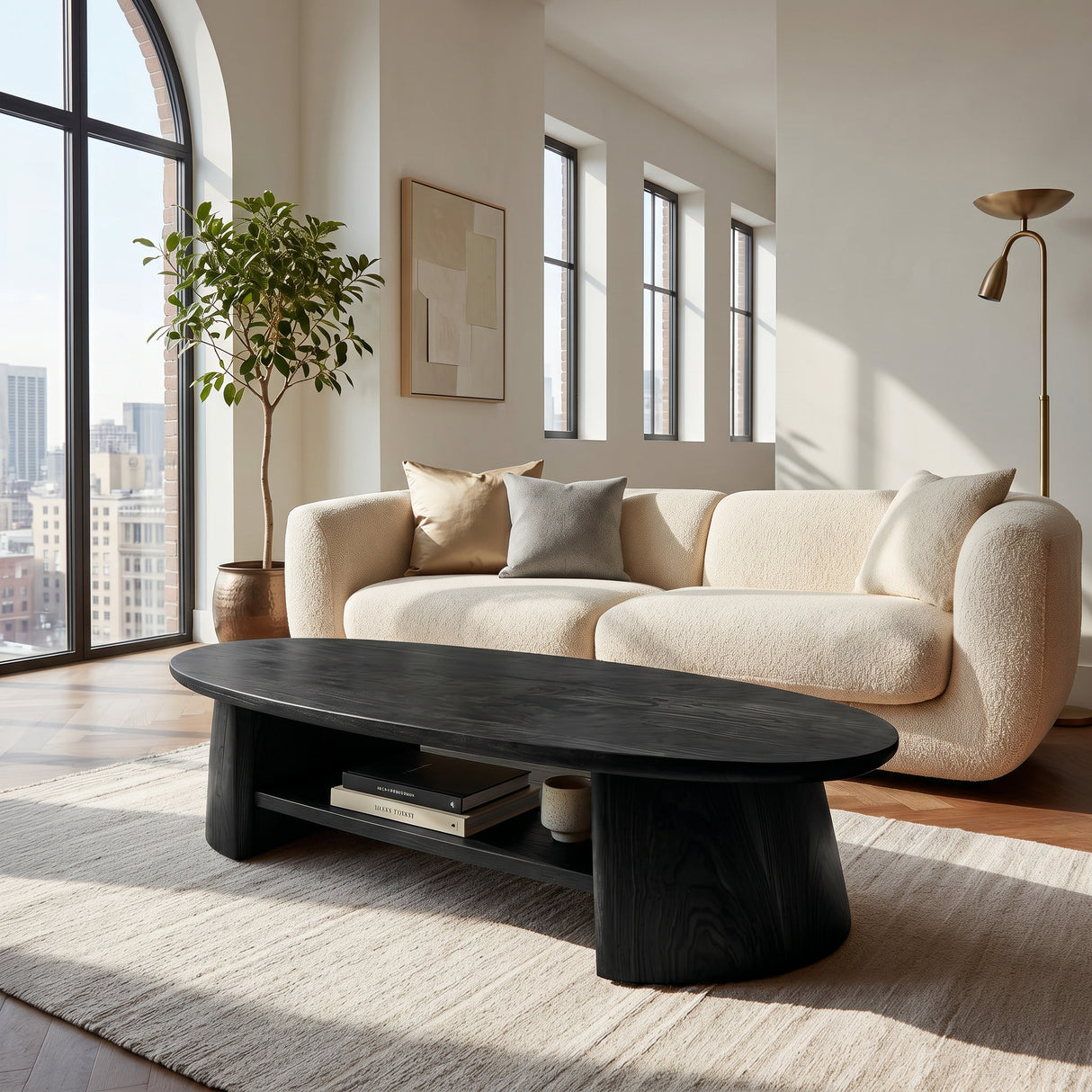 Handcrafted Oval Coffee Table With Open Storage For Home Decor