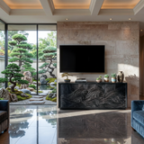 Contemporary TV Stand With Hand Carved Wave For Designer Homes