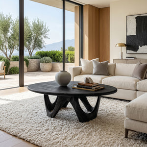 Modern Sculptural Coffee Table With Curved Base For Living Room
