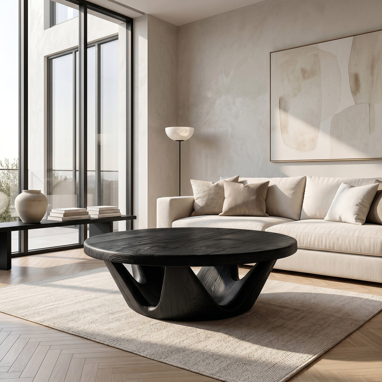 Contemporary Round Coffee Table With Open Base For Living Room