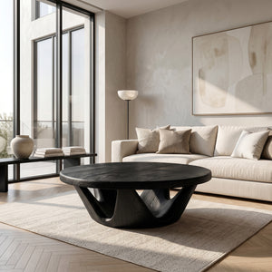 Contemporary Round Coffee Table With Open Base For Living Room