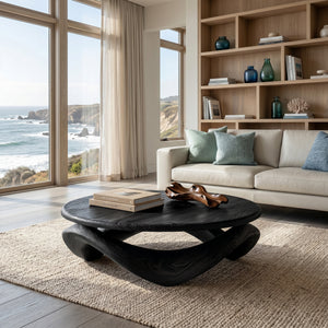 Contemporary Sculptural Coffee Table With Pedestal Base For Living Room