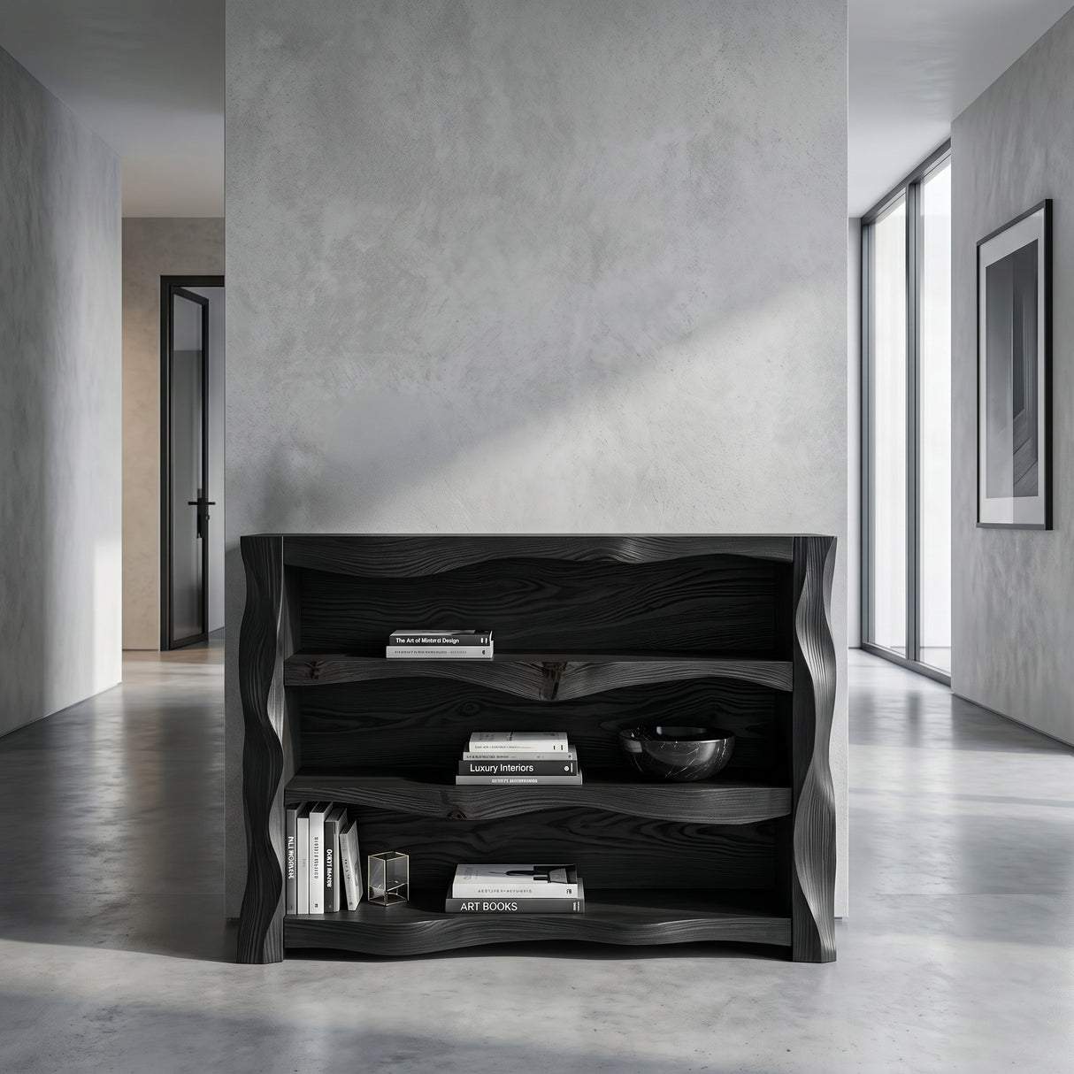 Rustic Console Table With Three Open Shelves For Home