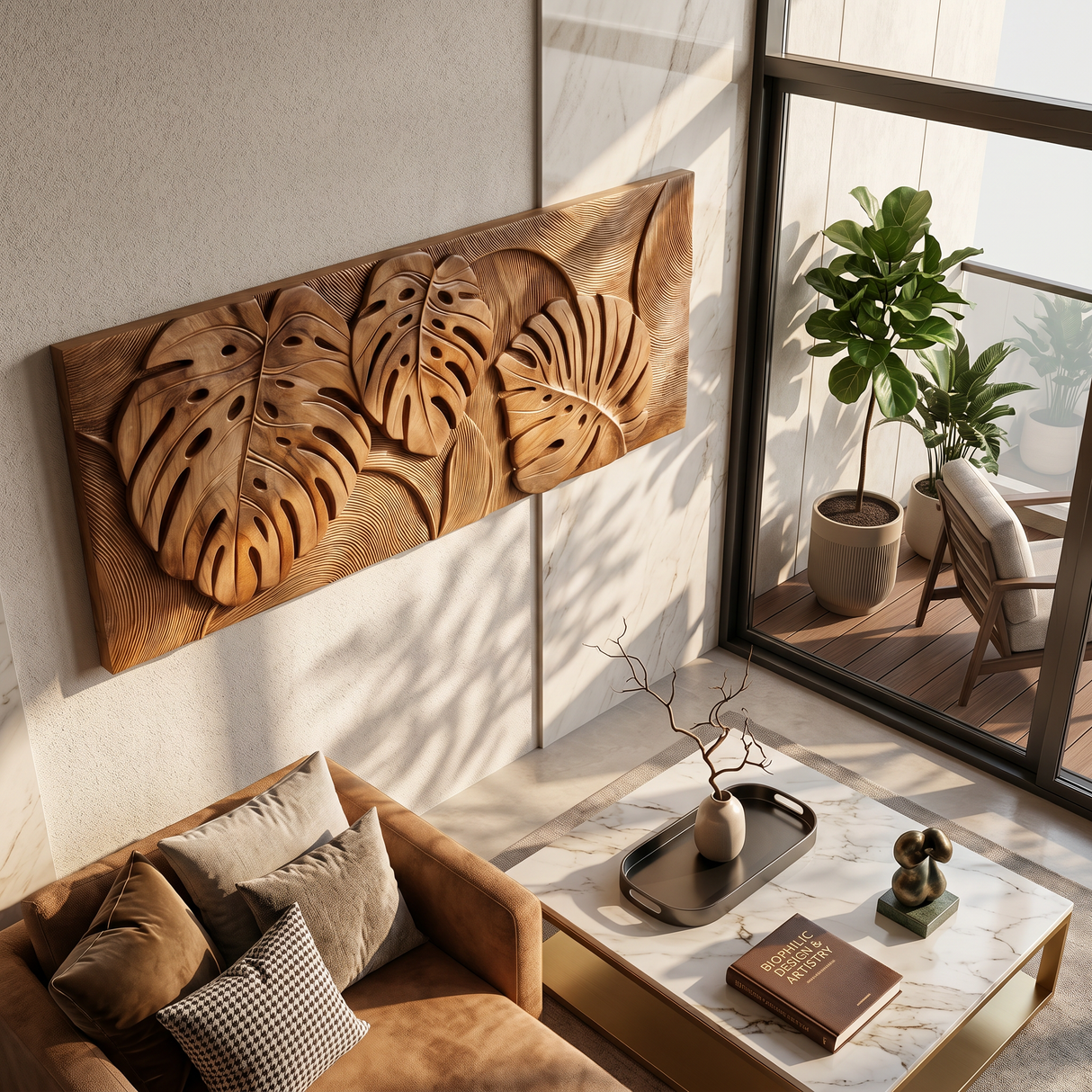 Tropical Wall Art With Leaf Texture For Bathroom