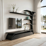 Organic Wooden TV Stand With Display Shelves For Living Room