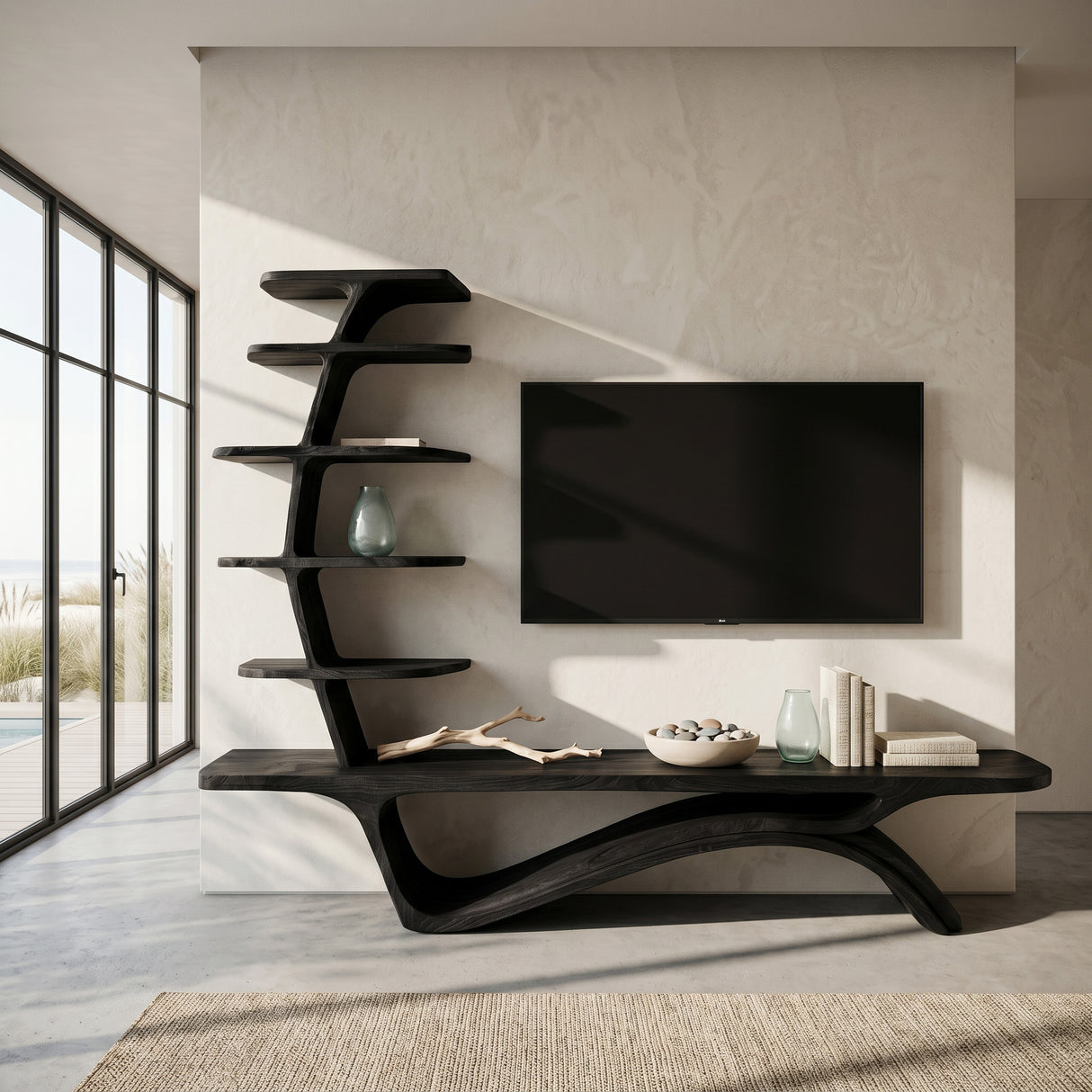 Contemporary TV Stand With Sculptural Storage For Living Room