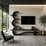 Organic Wood TV Stand With Side Curved Shelf For Living