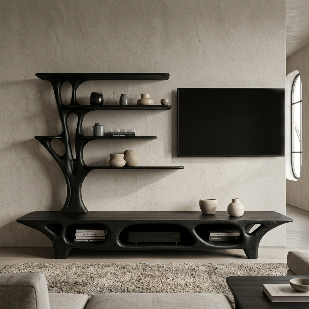 Modern TV Cabinet With Open Storage Compartment For Home Decor
