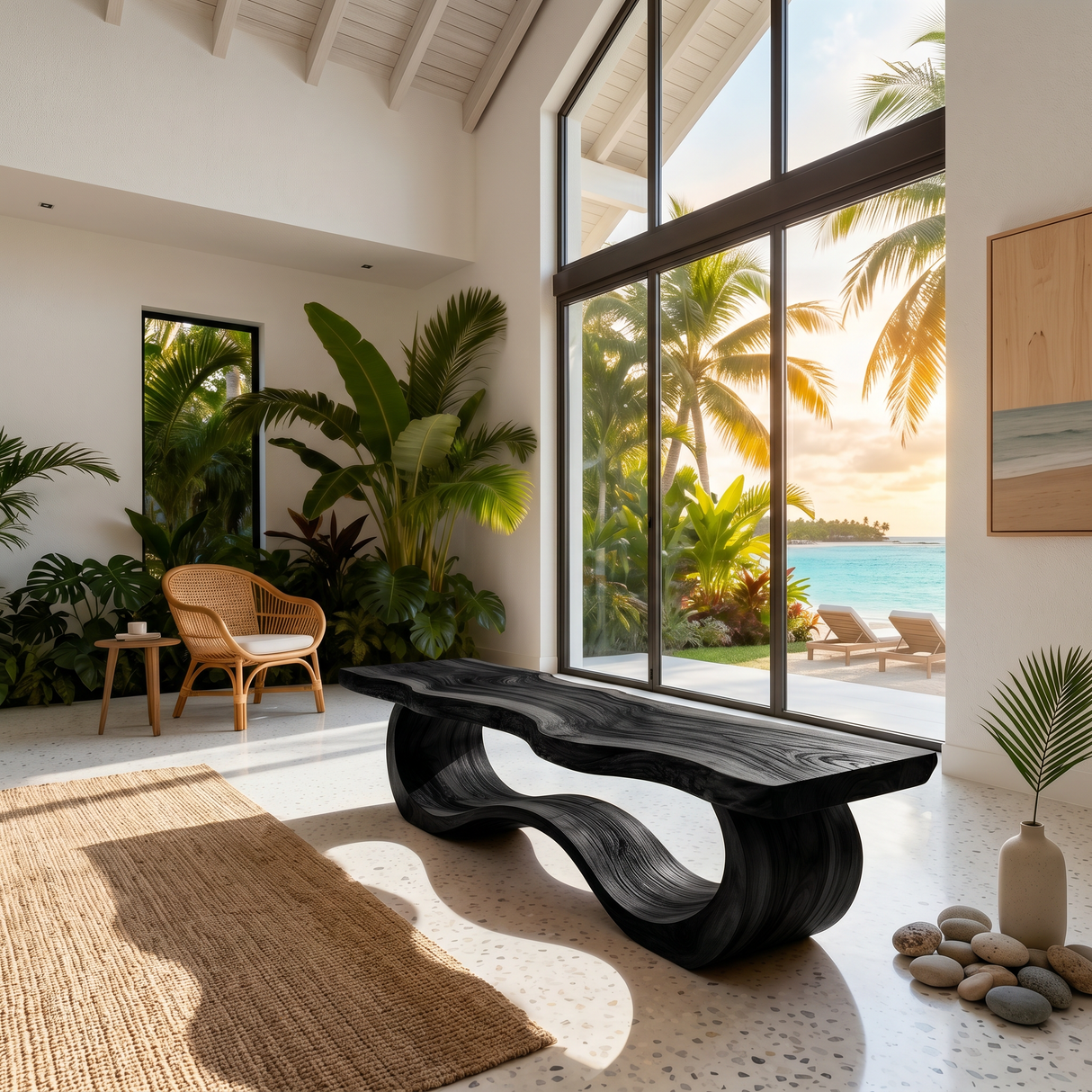 Modern Live Edge Wave Bench For Patio Interior Area