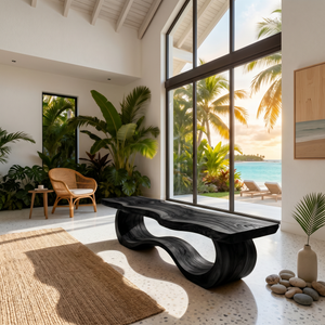 Modern Live Edge Wave Bench For Patio Interior Area