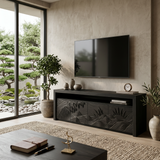 Organic TV Stand With Mountain Relief Doors For Contemporary Living