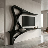 Rustic TV Console With Carved Frame For Living Room