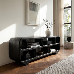 Organic Modern Rounded Low Bookshelf For Living Room