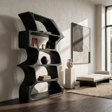 Organic Farmhouse Wooden Curved Bookshelf For Living Room