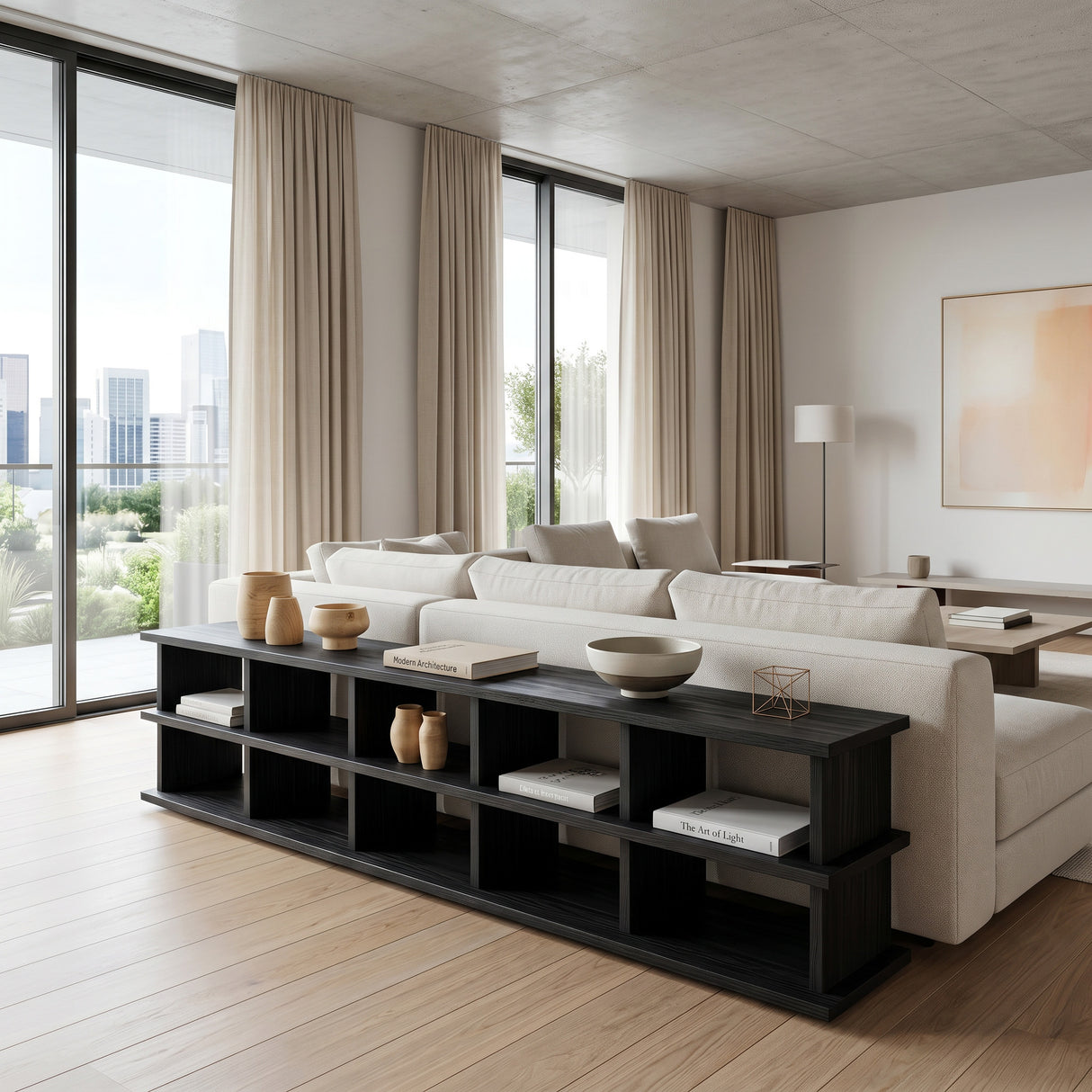 Modern Long Wooden Bookshelf For Living Room Storage