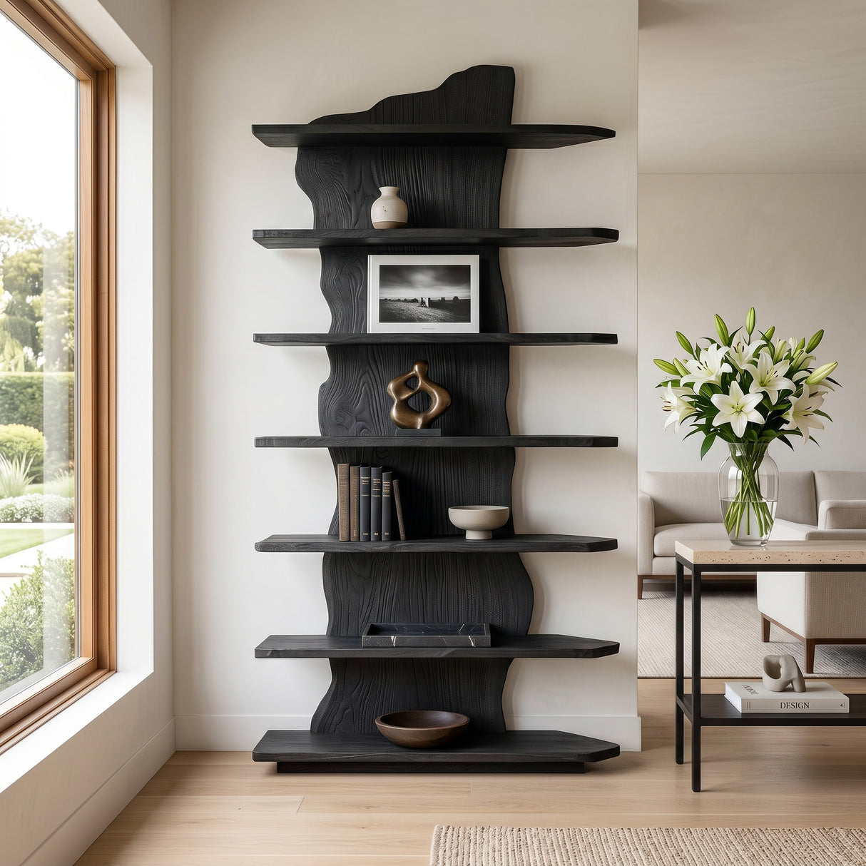 Organic Natural Wooden Standing Shelf For Reading Nook