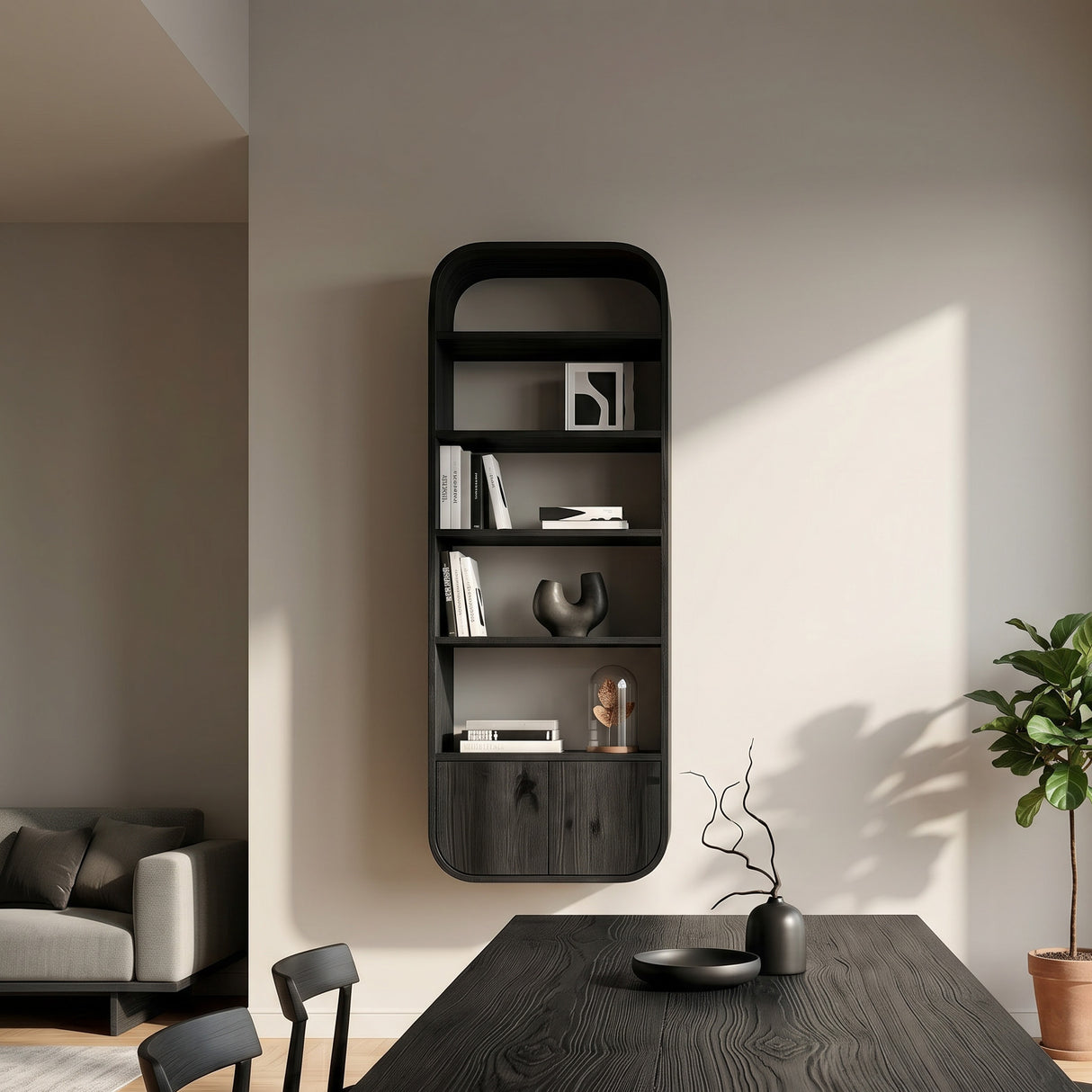 Organic Wooden Wall Mounted Bookshelf For Living Storage