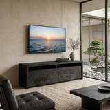 Organic TV Stand With Wave Carved Doors And Open Shelf For Home