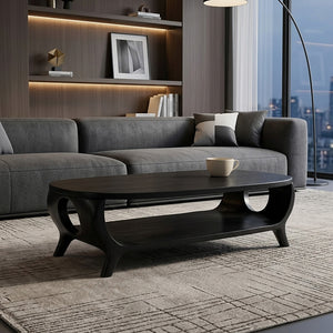 Organic Curved Coffee Table With Shelf For Living Room Decor