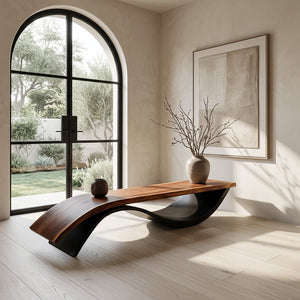 Handcrafted Wooden Bench With Unique Undulating Form For Living Room