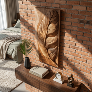 Rustic Wall Art With Carved Leaf Design For Entryway