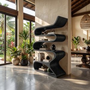 Sculptural Wooden Wall Shelf In Flowing Form