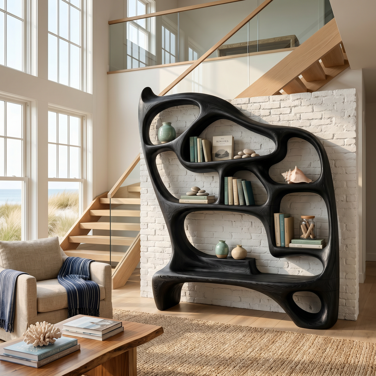 Mid Century Display Bookshelf For Open Living Area