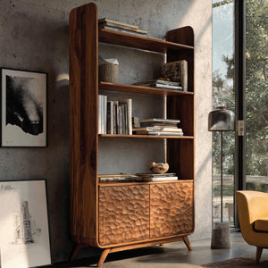 Luxury Solid Wood Bookshelf With Sculpted Door Panels