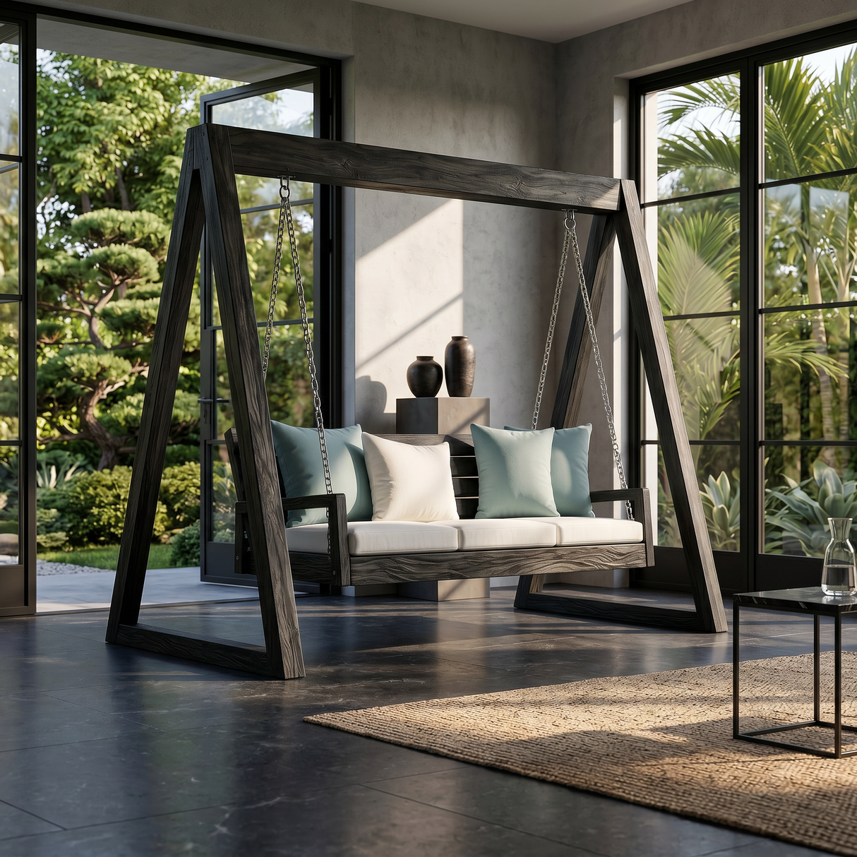 Tropical Wooden Garden Swing Backyard Lounge Seating