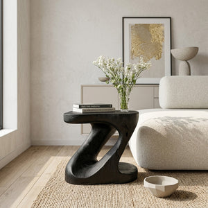 Minimalist Sculptural Wood Z-shaped Side Table For Home Decor