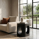Geometric Carved Natural Wood Side Table For Living Room